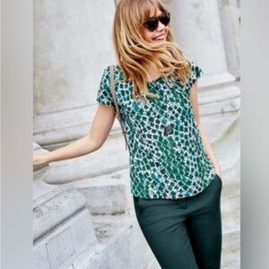 Boden Green and White Patterned Blouse